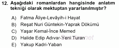 Yeni Türk Edebiyatına Giriş 1 2017 - 2018 Dönem Sonu Sınavı 12.Soru