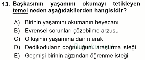 Yeni Türk Edebiyatına Giriş 1 2017 - 2018 Dönem Sonu Sınavı 13.Soru