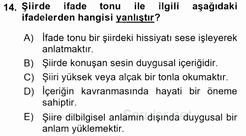 Yeni Türk Edebiyatına Giriş 1 2017 - 2018 Dönem Sonu Sınavı 14.Soru
