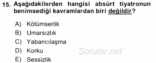 Yeni Türk Edebiyatına Giriş 1 2017 - 2018 Dönem Sonu Sınavı 15.Soru