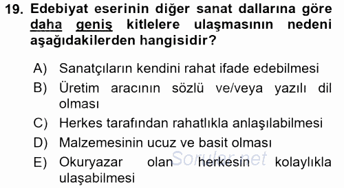 Yeni Türk Edebiyatına Giriş 1 2017 - 2018 Dönem Sonu Sınavı 19.Soru