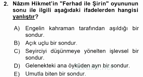 Yeni Türk Edebiyatına Giriş 1 2017 - 2018 Dönem Sonu Sınavı 2.Soru