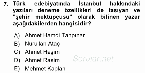 Yeni Türk Edebiyatına Giriş 1 2017 - 2018 Dönem Sonu Sınavı 7.Soru
