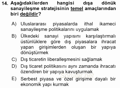 Girişimcilik 2017 - 2018 Dönem Sonu Sınavı 14.Soru