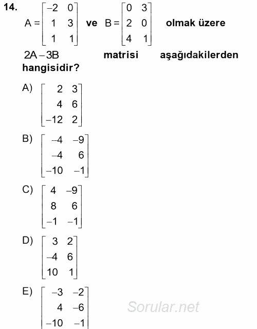 Genel Matematik 2013 - 2014 Tek Ders Sınavı 14.Soru