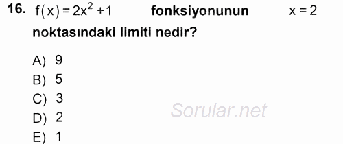 Genel Matematik 2013 - 2014 Tek Ders Sınavı 16.Soru