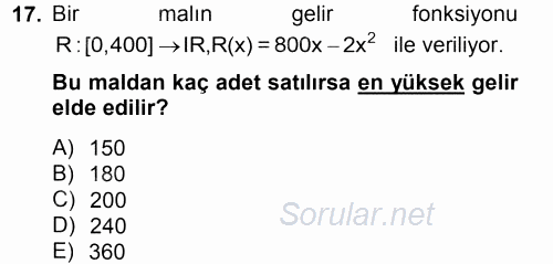 Genel Matematik 2013 - 2014 Tek Ders Sınavı 17.Soru