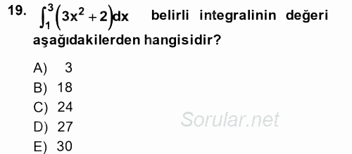 Genel Matematik 2013 - 2014 Tek Ders Sınavı 19.Soru