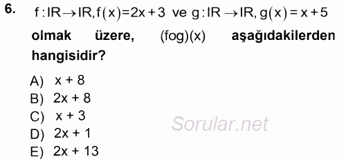 Genel Matematik 2013 - 2014 Tek Ders Sınavı 6.Soru