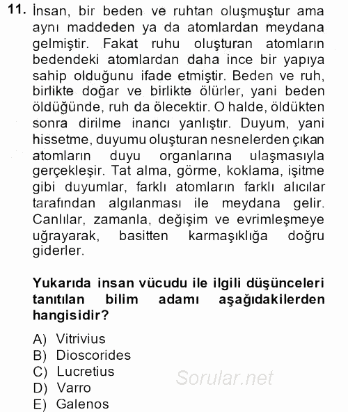 Bilim ve Teknoloji Tarihi 2014 - 2015 Ara Sınavı 11.Soru