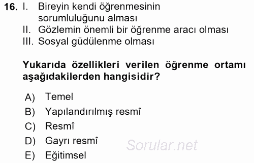 Çocuk Ve Drama 2017 - 2018 Dönem Sonu Sınavı 16.Soru