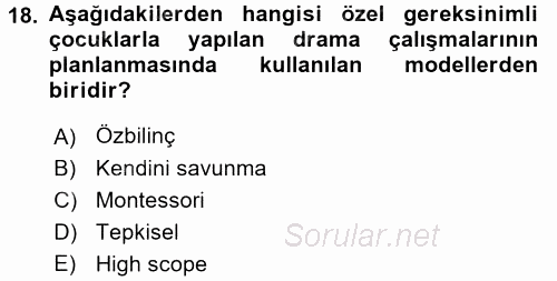 Çocuk Ve Drama 2017 - 2018 Dönem Sonu Sınavı 18.Soru