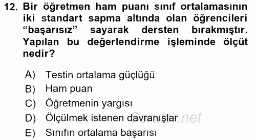 Ölçme Ve Değerlendirme 2016 - 2017 Dönem Sonu Sınavı 12.Soru