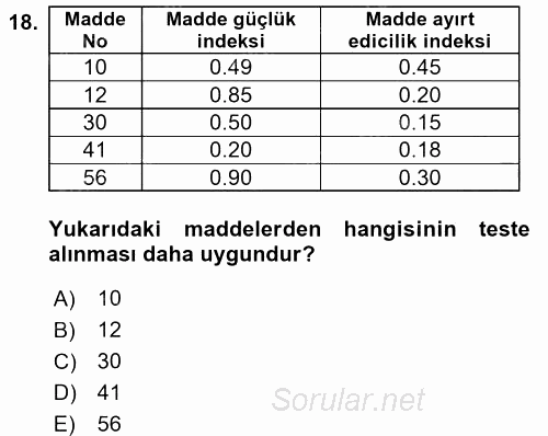 Ölçme Ve Değerlendirme 2016 - 2017 Dönem Sonu Sınavı 18.Soru