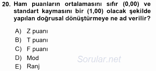 Ölçme Ve Değerlendirme 2016 - 2017 Dönem Sonu Sınavı 20.Soru