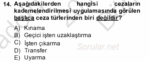 İnsan Kaynakları Yönetimi 2014 - 2015 Dönem Sonu Sınavı 14.Soru