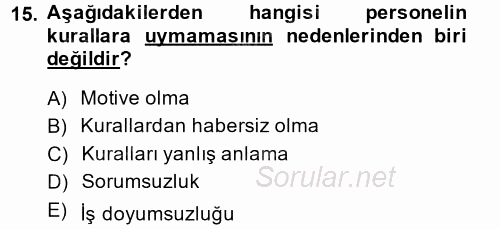 İnsan Kaynakları Yönetimi 2014 - 2015 Dönem Sonu Sınavı 15.Soru