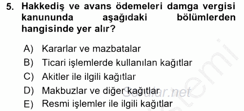 İnşaat ve Gayrimenkul Muhasebesi 2016 - 2017 Ara Sınavı 5.Soru