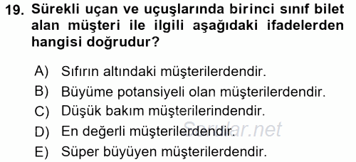 Müşteri İlişkileri Yönetimi 2016 - 2017 Ara Sınavı 19.Soru