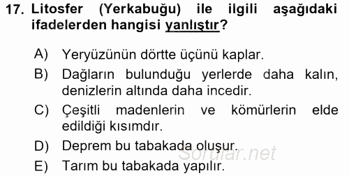 Okulöncesinde Fen Eğitimi 2016 - 2017 Ara Sınavı 17.Soru