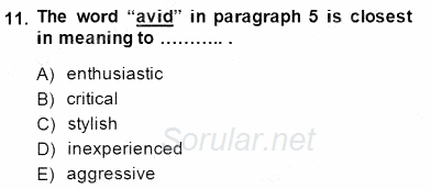 İleri Okuma Ve Yazma Becerileri 1 2014 - 2015 Dönem Sonu Sınavı 11.Soru