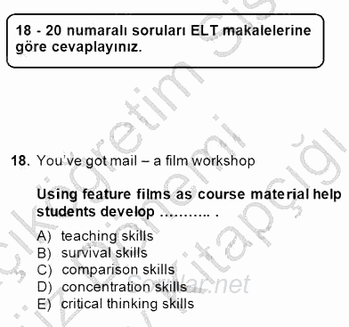 İleri Okuma Ve Yazma Becerileri 1 2014 - 2015 Dönem Sonu Sınavı 18.Soru