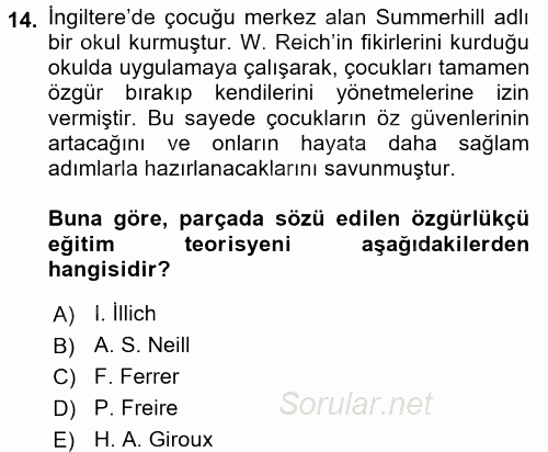 Eğitim Tarihi 2017 - 2018 Dönem Sonu Sınavı 14.Soru
