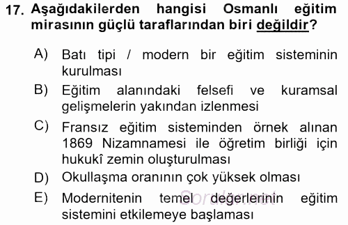 Eğitim Tarihi 2017 - 2018 Dönem Sonu Sınavı 17.Soru