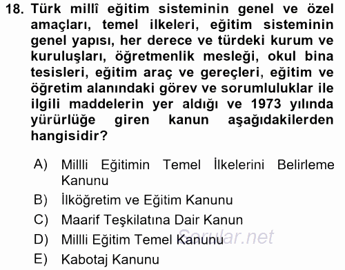 Eğitim Tarihi 2017 - 2018 Dönem Sonu Sınavı 18.Soru