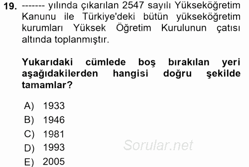 Eğitim Tarihi 2017 - 2018 Dönem Sonu Sınavı 19.Soru