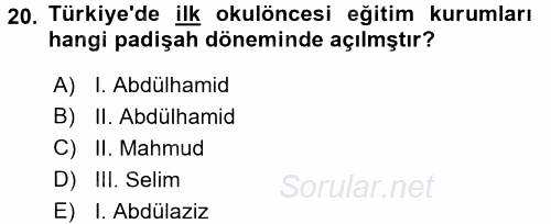 Eğitim Tarihi 2017 - 2018 Dönem Sonu Sınavı 20.Soru