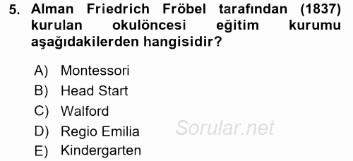 Eğitim Tarihi 2017 - 2018 Dönem Sonu Sınavı 5.Soru