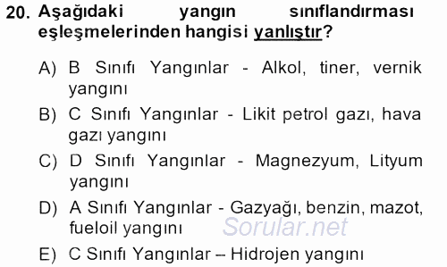 Özel Güvenlik Hizmetlerinde Güvenlik Önlemleri 2013 - 2014 Dönem Sonu Sınavı 20.Soru