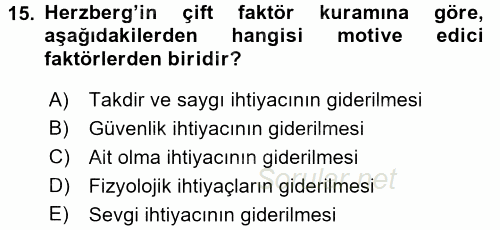 Ücret ve Ödül Yönetimi 2016 - 2017 3 Ders Sınavı 15.Soru