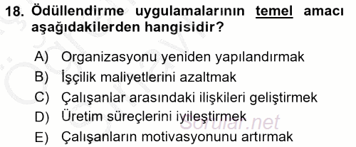 Ücret ve Ödül Yönetimi 2016 - 2017 3 Ders Sınavı 18.Soru