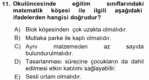 Okulöncesinde Matematik Eğitimi 2016 - 2017 Ara Sınavı 11.Soru