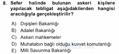 Yargı Örgütü Ve Tebligat Hukuku 2017 - 2018 3 Ders Sınavı 8.Soru