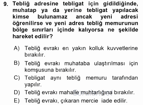 Yargı Örgütü Ve Tebligat Hukuku 2017 - 2018 3 Ders Sınavı 9.Soru