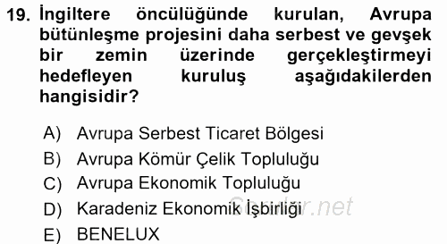 Uluslararası Ekonomik Kuruluşlar 2015 - 2016 Dönem Sonu Sınavı 19.Soru