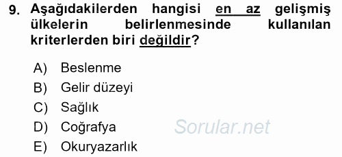 Uluslararası Ekonomik Kuruluşlar 2015 - 2016 Dönem Sonu Sınavı 9.Soru