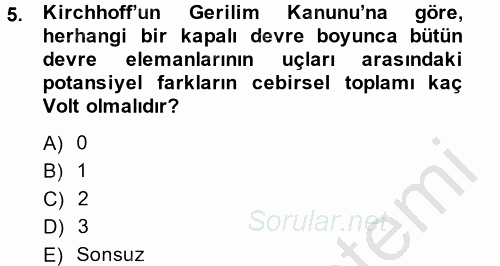 Elektrik Bakım, Arıza Bulma ve Güvenlik 2013 - 2014 Ara Sınavı 5.Soru