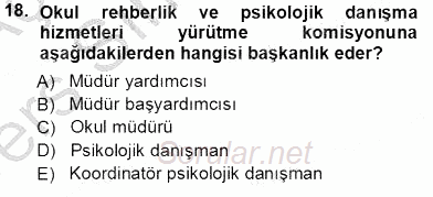 Rehberlik 2013 - 2014 Tek Ders Sınavı 18.Soru