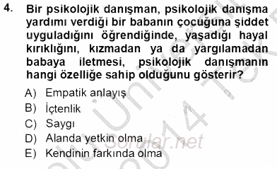 Rehberlik 2013 - 2014 Tek Ders Sınavı 4.Soru