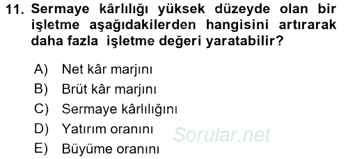 Finansal Tablolar Analizi 2017 - 2018 Dönem Sonu Sınavı 11.Soru