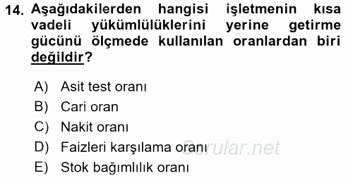 Finansal Tablolar Analizi 2017 - 2018 Dönem Sonu Sınavı 14.Soru