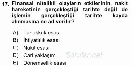 Finansal Tablolar Analizi 2017 - 2018 Dönem Sonu Sınavı 17.Soru