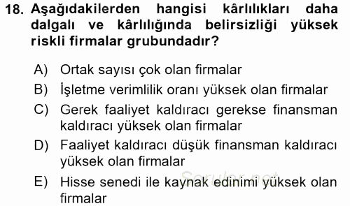 Finansal Tablolar Analizi 2017 - 2018 Dönem Sonu Sınavı 18.Soru
