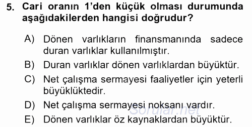 Finansal Tablolar Analizi 2017 - 2018 Dönem Sonu Sınavı 5.Soru