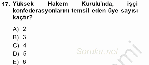 Çalışma İlişkileri 2014 - 2015 Dönem Sonu Sınavı 17.Soru