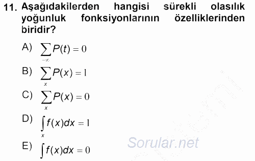 Tıbbi İstatistik 2014 - 2015 Dönem Sonu Sınavı 11.Soru